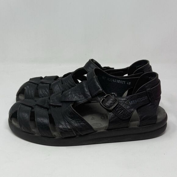 Mephisto Sam Fisherman Sandals Mens 11 EU 45 Black Leather Casual Comfort - Picture 2 of 15